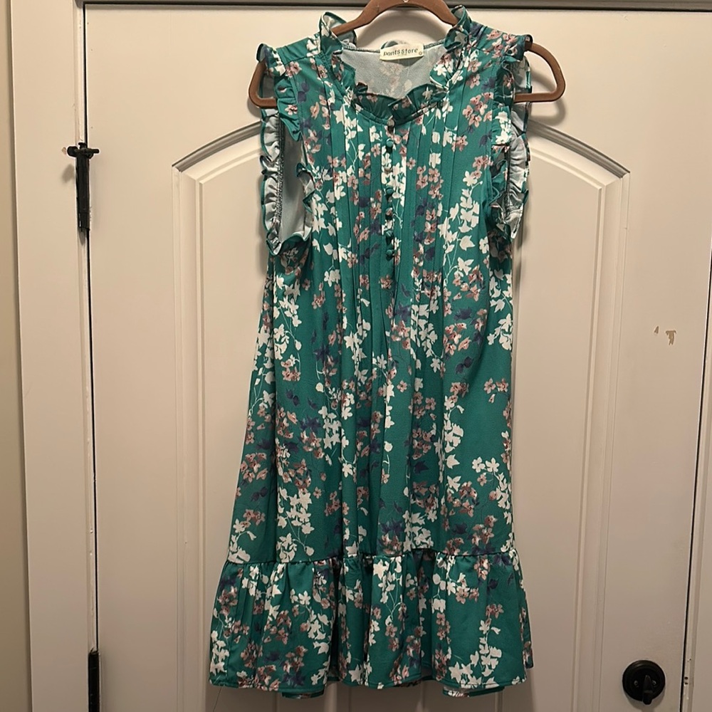 The Pants Store Green Floral Ruffled Sundress with Collar